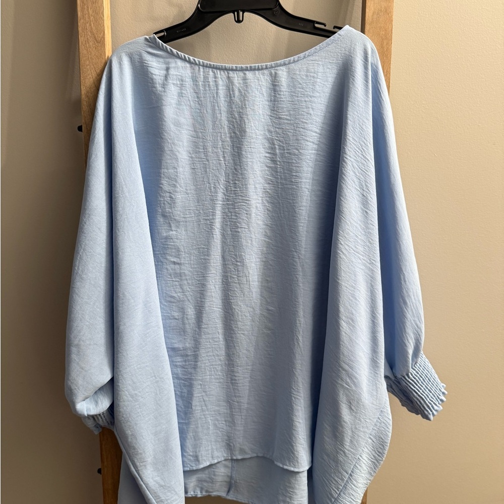 Light Blue Women's Smocked-Sleeve Blouse L